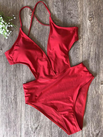 Backless Thong Plain One-piece Swimwear