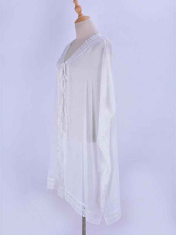 Asymmetric Lacy Split-joint Mini Kaftan Cover-up