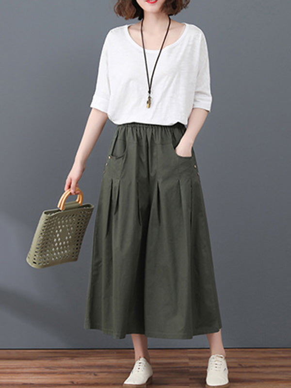 Casual Solid Color Column Wide Leg Culotte