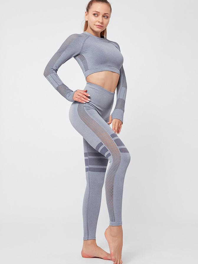 Mesh Hollow Bare Midriff Quick-Dry Yoga Suits