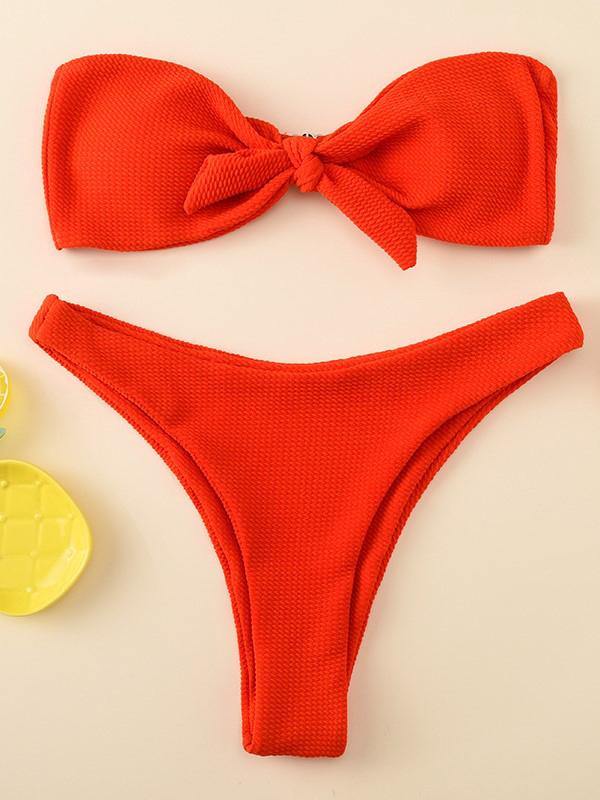 Gathered Tiered Bandeau Split Bikini Swimsuit