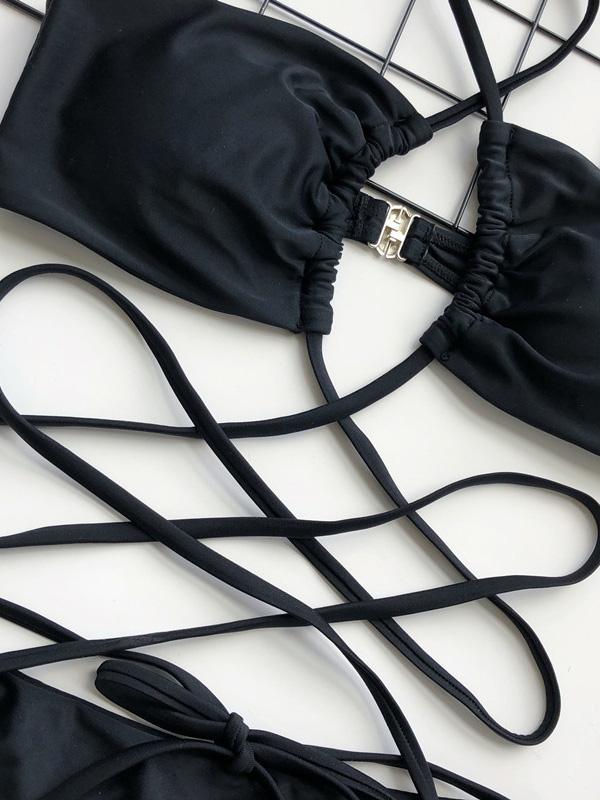 Plain Cross-Body One-Piece Swimsuit