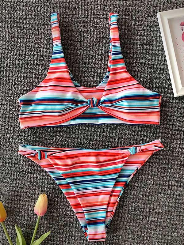 Striped Tie-a-knot Bikini Swimsuit