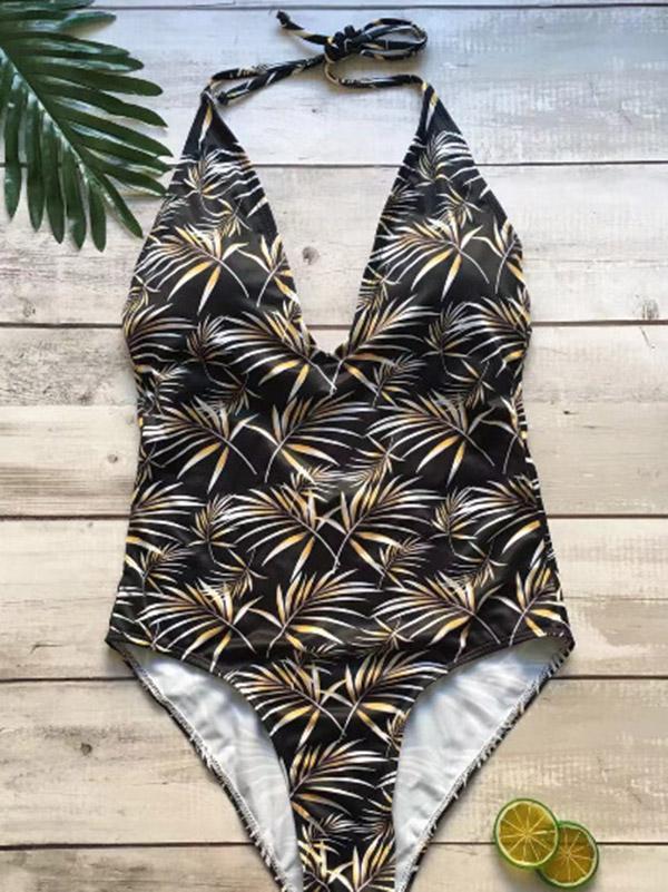 Halter-neck Printed One-piece Swimwear