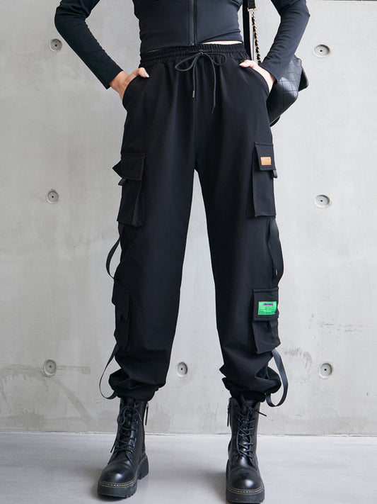 Cool Street Multi-Pocket High-Waist Elasticity Drawstring Pants