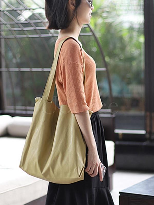 Soft Solid Handiness PU Tote Shoulder Bag