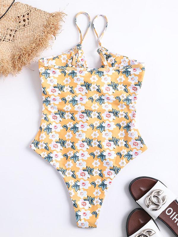 Printed Spaghetti-neck Knot One-piece Swimsuit