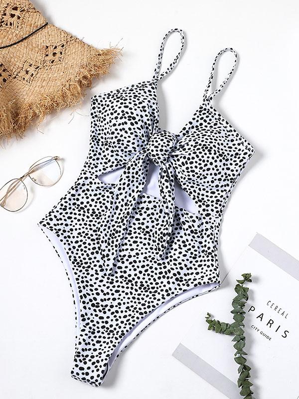 Printed Spaghetti-neck Knot One-piece Swimsuit