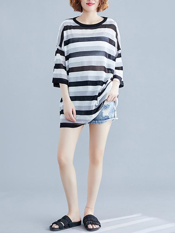 Hollow Loose Striped T-Shirt