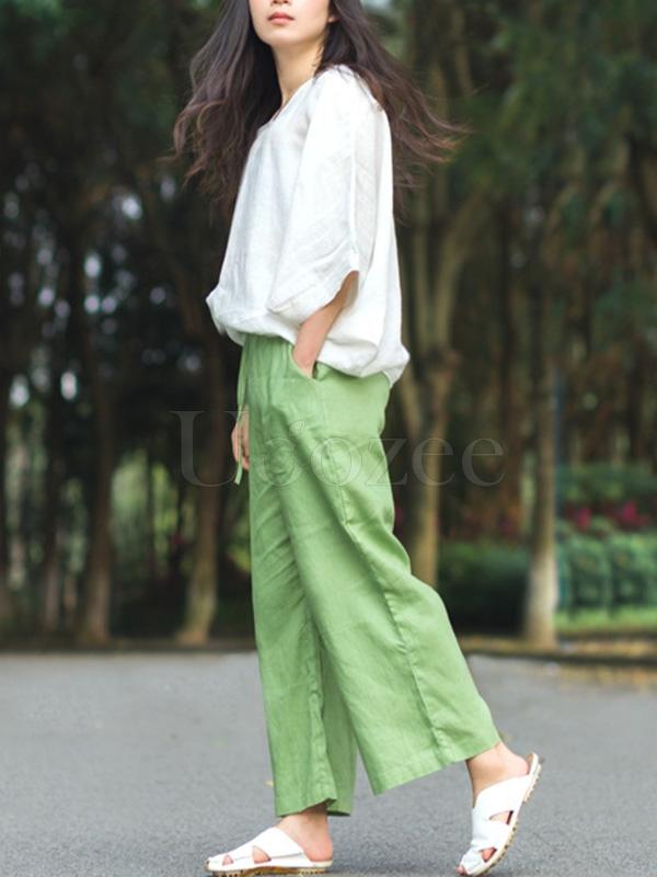 Retro Linen Drawstring Wide Leg Pants