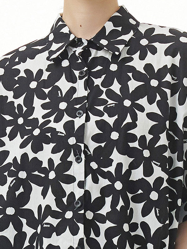 Simple Loose Floral Printed Split-Joint Blouse