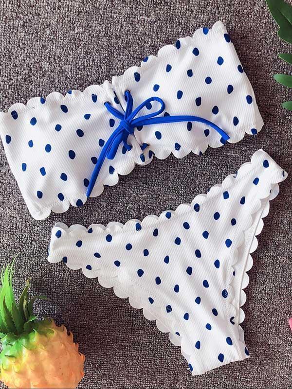 Polka-dot Lace Up Bikinis Swimwear