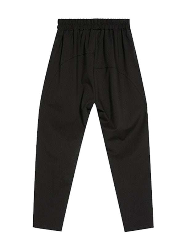 Urban Black Drawstring Split-Joint High-Waist Casual Pants