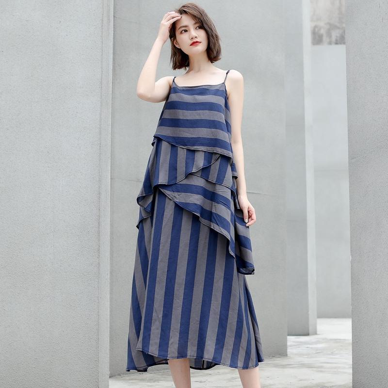 Cotton Vintage Striped Loose Slip Dresses