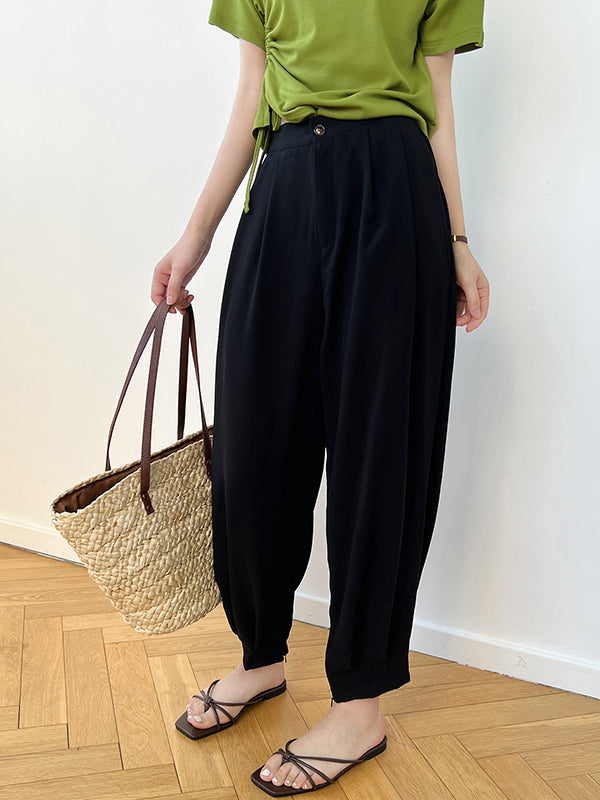 Office High Waisted Wide Leg Solid Color Trousers