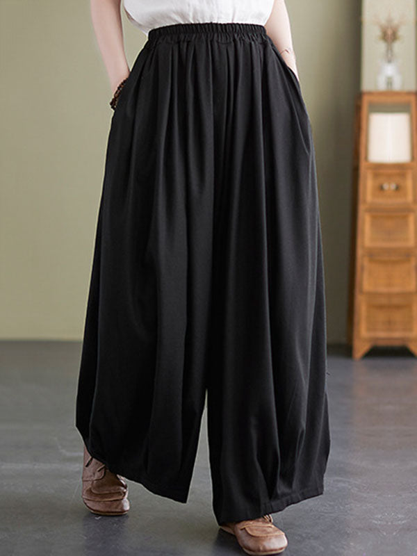 Loose Solid Color Elasticity Wide Leg Culotte Pants