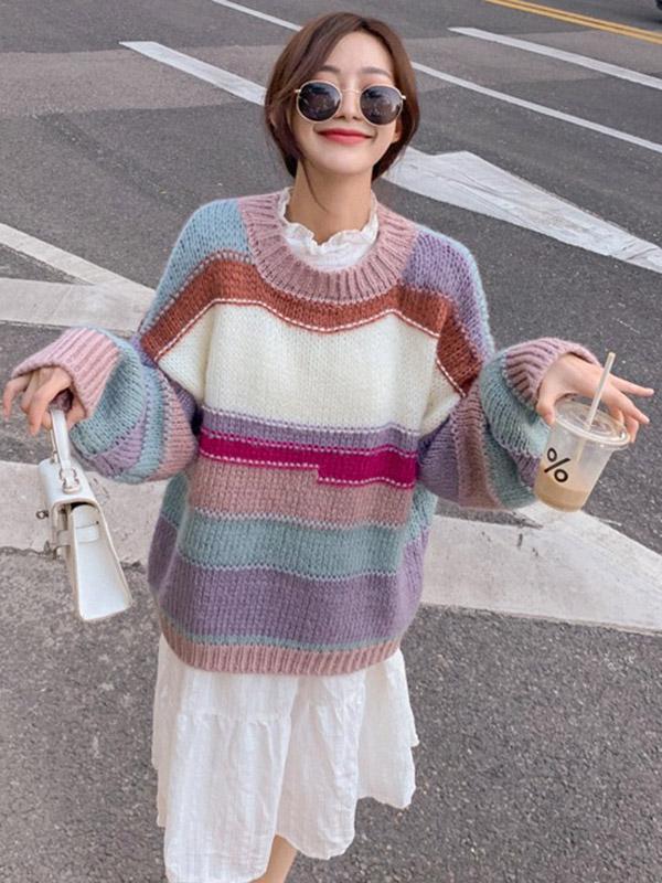 Original Colorful Stripe Round-Neck Sweater