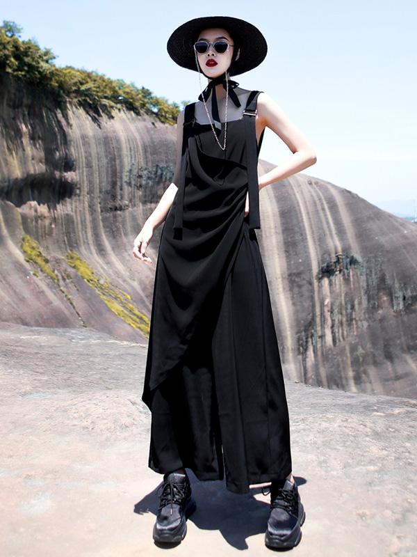 Light Ruffled Solid Wide Leg Pants Jumpsuits