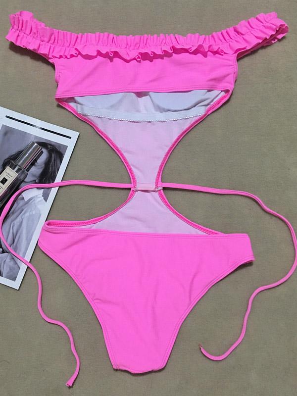 Solid One Piece Lace Bandage Bikinis Swimwear