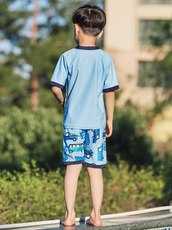 AONIHUA Truck Printed Short Sleeves Little Boy Swimwear