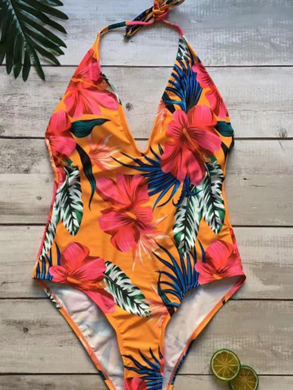 Halter-neck Printed One-piece Swimwear