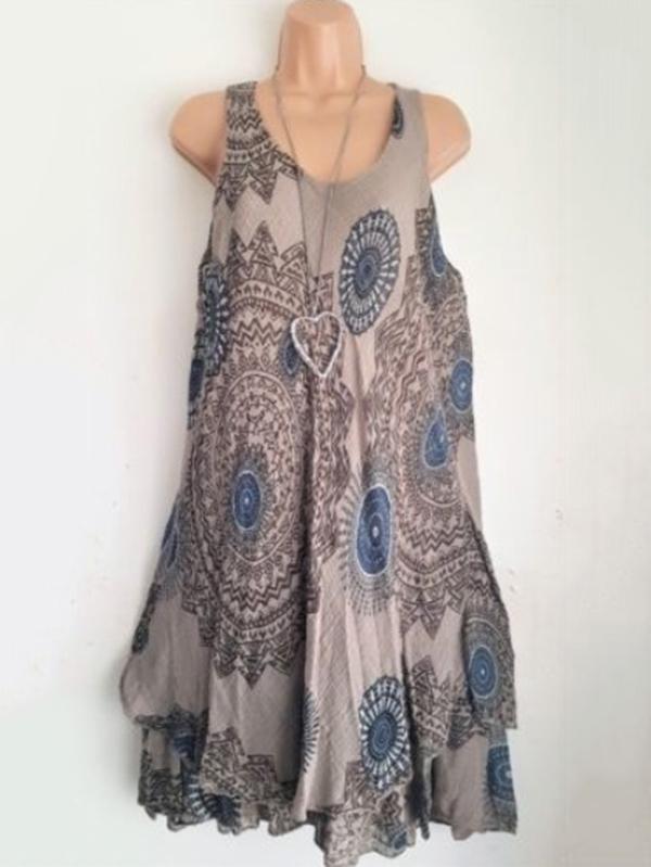 Printed Double Layers Sleeveless Dress