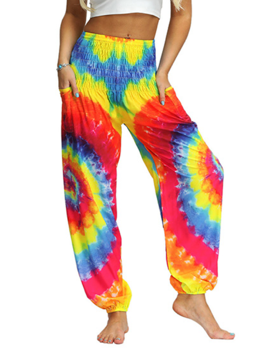 Bohemia Tie-Dyed Elastic Multi-Colored Knickerbockers& Yoga Pants