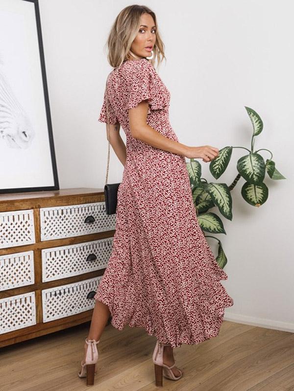 Short Sleeves Polka Dot Maxi Dress