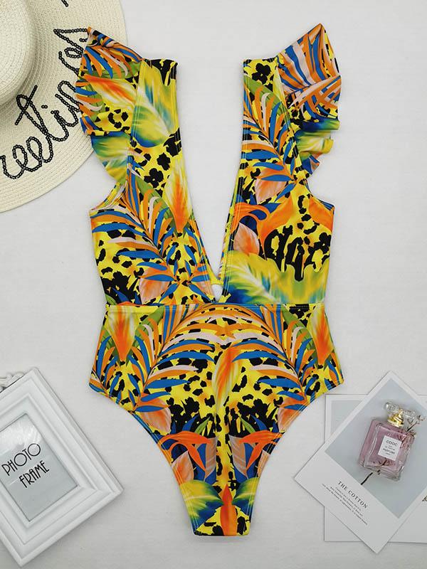 Falbala V-Neck One-Piece Swimsuit