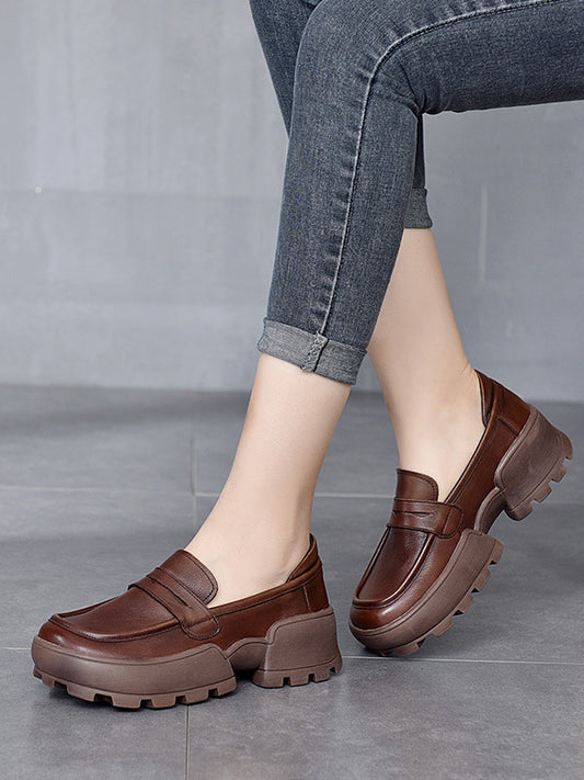 Vintage Cow Leather Low-Top Platform Loafers