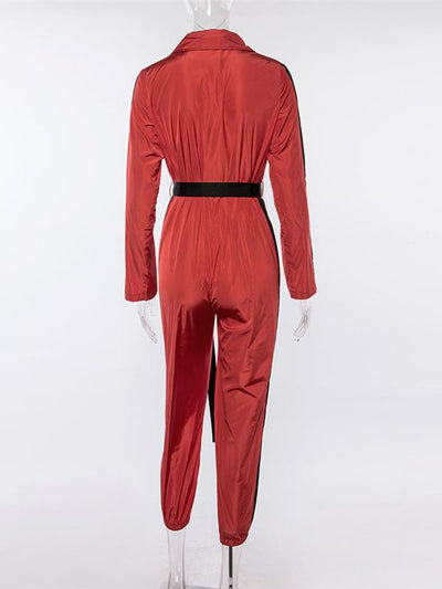 Long Sleeve Zipper Cargo Jumpsuits