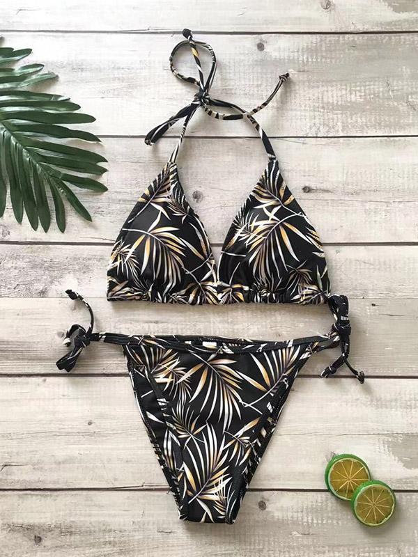 Lace Up Printed Bikini Set