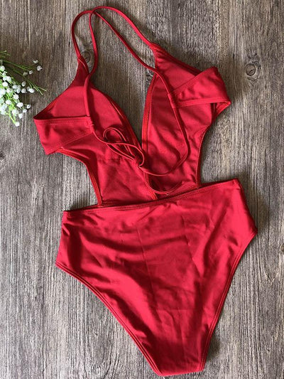 Backless Thong Plain One-piece Swimwear