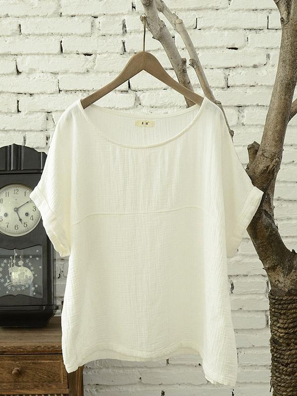 Retro Pure Color Cotton T-shirt