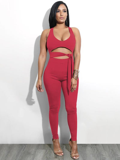 Front Bandage Hollow Out Jumpsuits