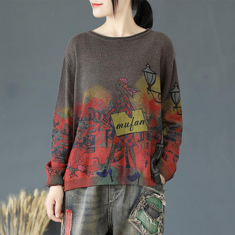 Buykud Simple Natural Comfortable Print Knitted Shirt