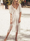 Tasseled Split-joint Hollow V-neck Cover-up