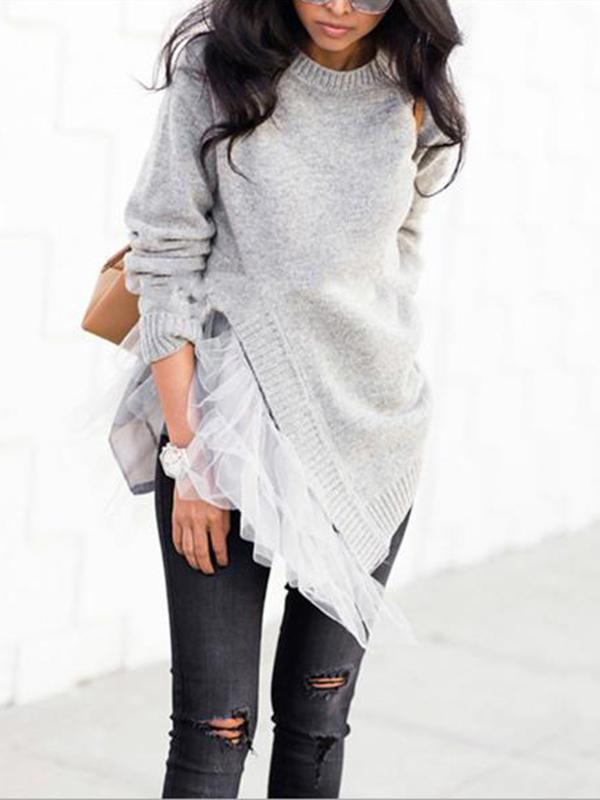 Irregular Gauze Split-joint Sweater