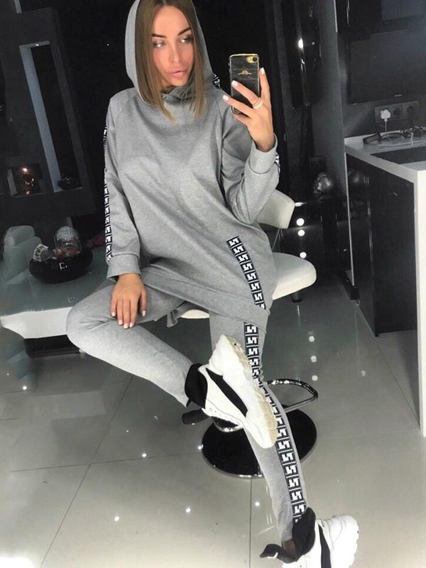 Hooded Contrast Sweatershirt And Leggings Suits