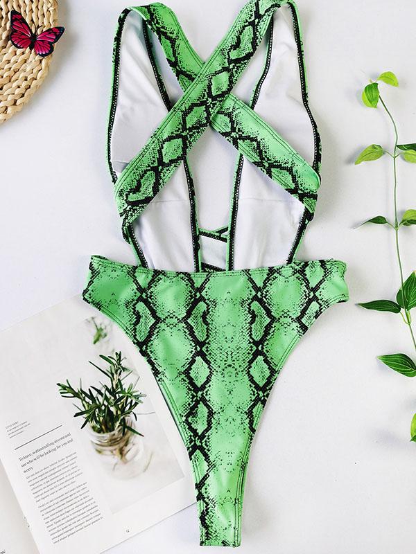 Elastic Crisscross-Back One-Piece Swimwear