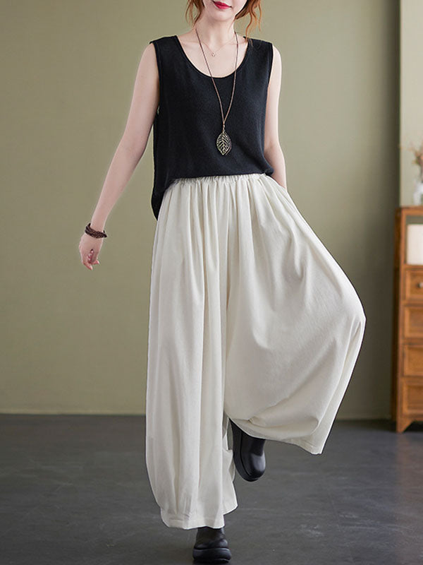 Loose Solid Color Elasticity Wide Leg Culotte Pants