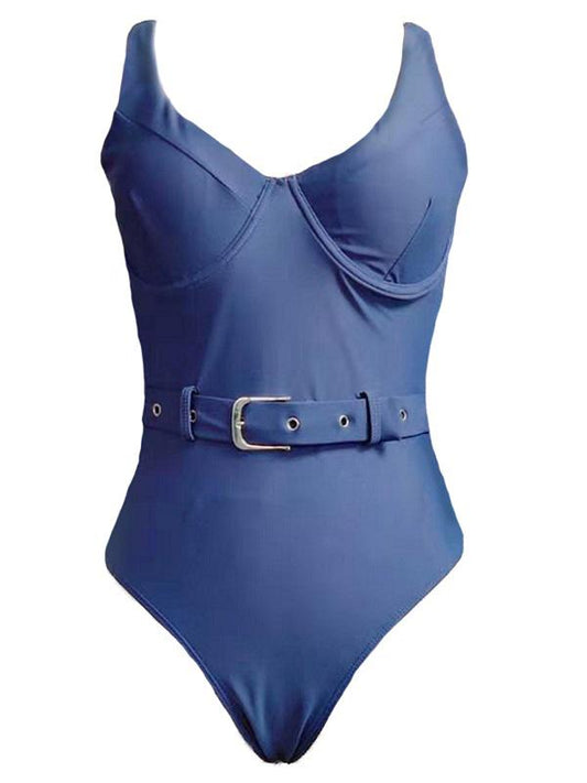 Sexy Steel Ring Corsage Collar+Sash One-Piece Swimwear