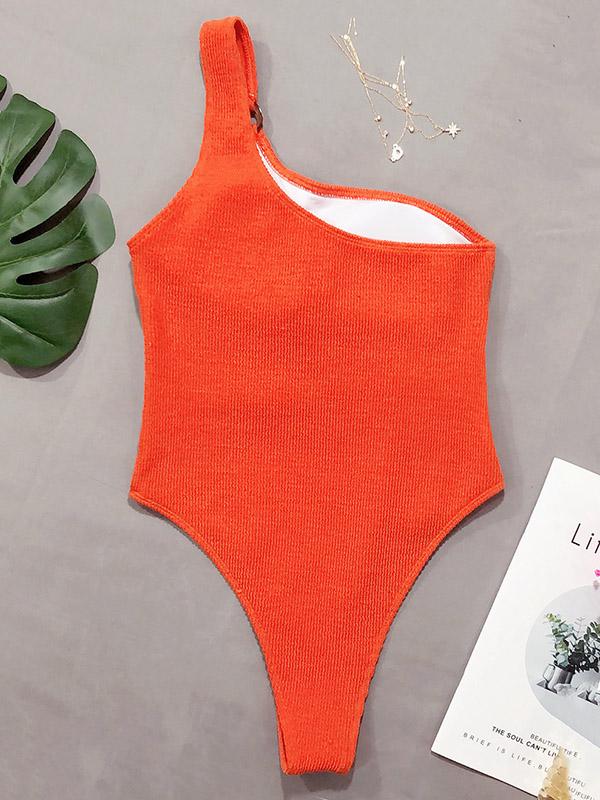 One Shoulder Waist Buckle One-Piece Swimwear