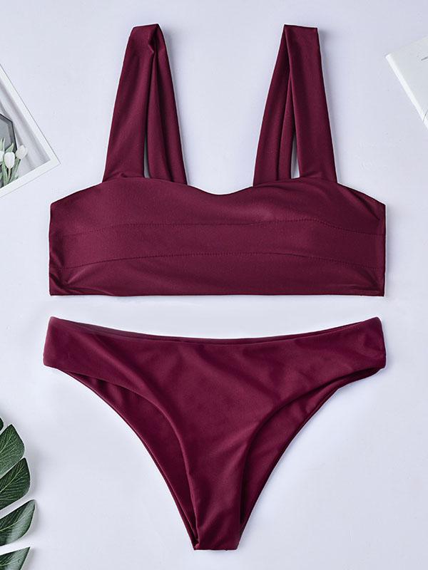 Sexy Strapless Solid Color Split Bikini Swimsuit