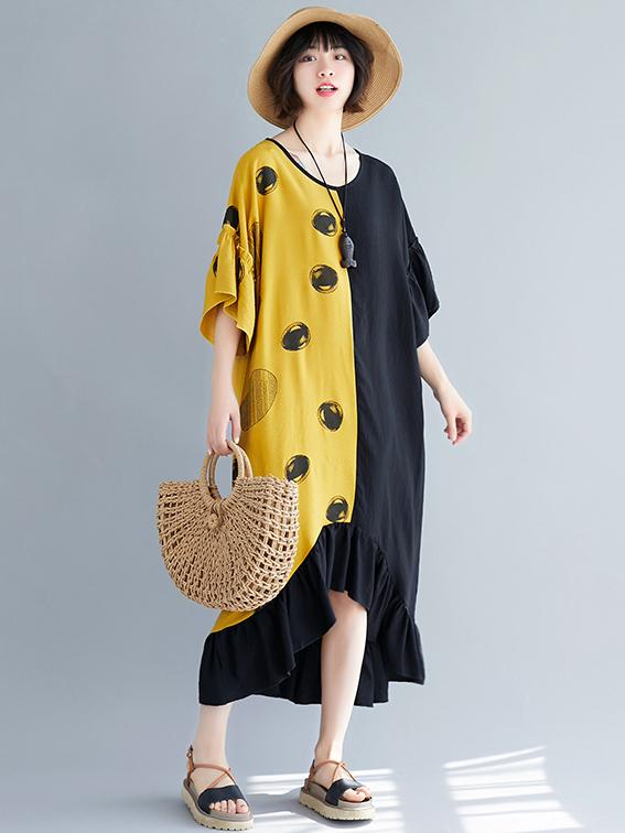 Loose Oversize Asymmetri Falbala Midi Dress