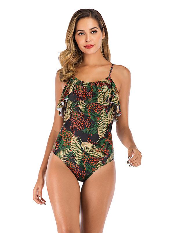 Ruffled Printed Plaid One-Piece Swimsuit