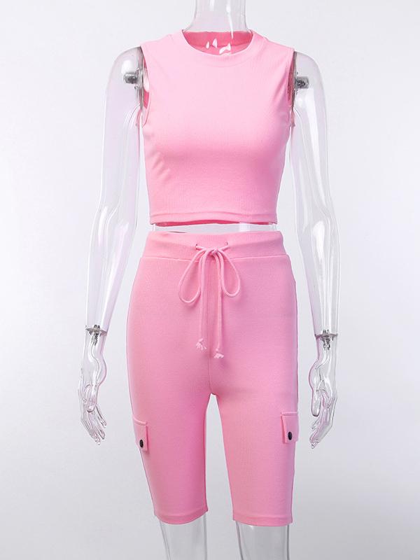 Sleeveless Top Wrap Lace-up Shorts Sport Suits