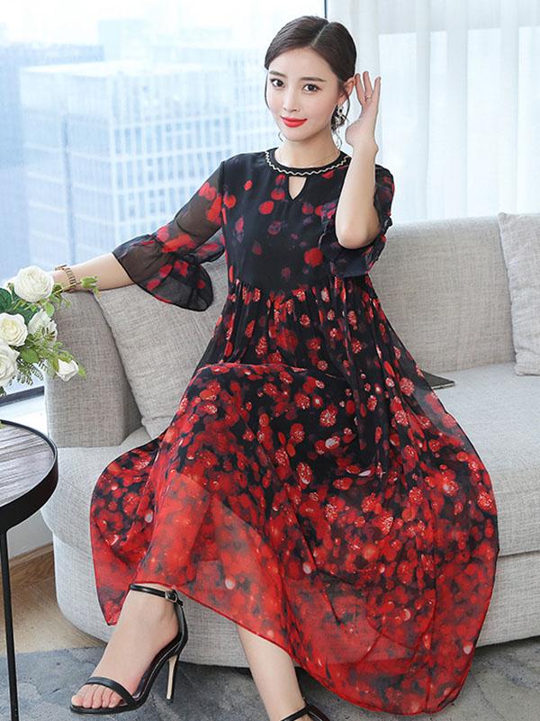 Loose Oversize Printed Polka-Dot Dress