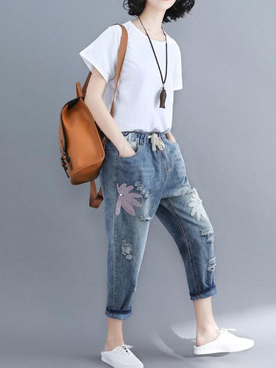 Loose Embroidered Jean Pants