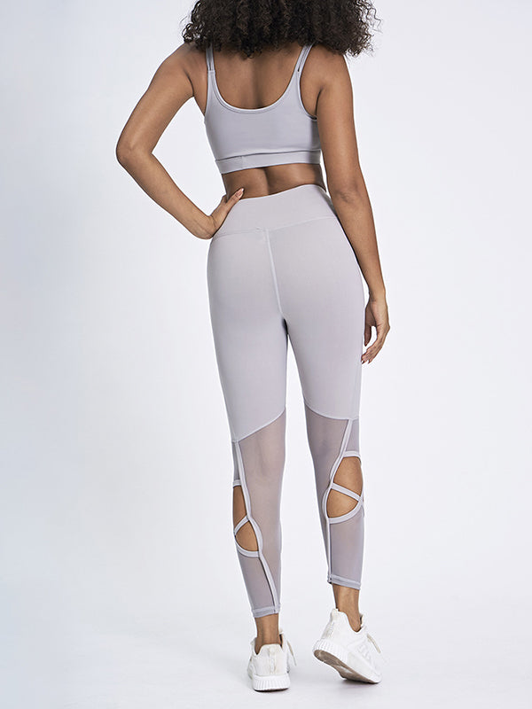 Mesh Split-Joint Cross Bra&Leggings Suits